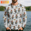 Joycorners Custom Face Light Grey Funny Fishing Shirt, Personalized Fishing Shirt, Men's Fishing Shirt