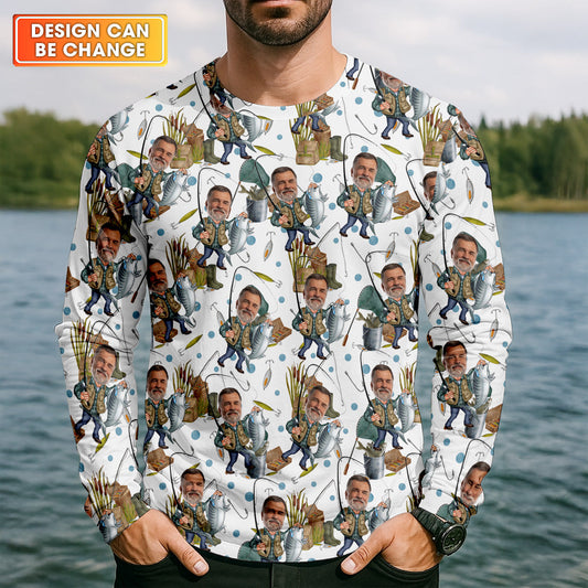 Joycorners Custom Face White Funny Fishing Shirt, Personalized Fishing Shirt, Gift For Fisherman, Men's Fishing Shirt