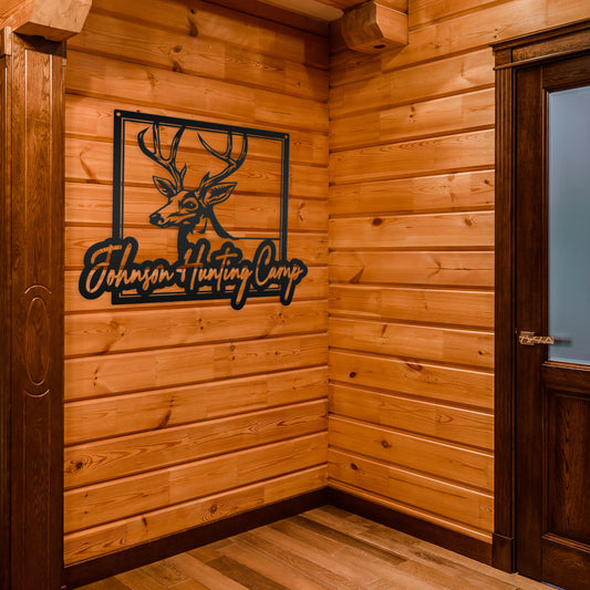 Joycorners Personalized Deer Hunting Camp Metal Sign - Custom Deer Hunting Cabin-Club-Organization LM0110