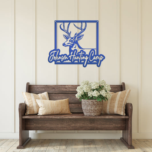 Joycorners Personalized Deer Hunting Camp Metal Sign - Custom Deer Hunting Cabin-Club-Organization LM0110