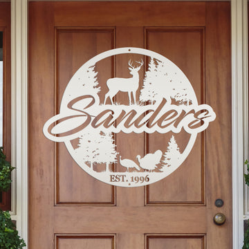 Joycorners Custom Hunting Scene Sign-Personalized Hunting Sign for Cabin-Club-Organization-Garage-Shop-Gift for Father's Day LM0110