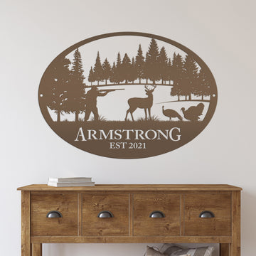 Joycorners Personalized Turkey and Deer Hunting Scene Sign-Custom Turkey Hunting Sign-Turkey Hunting Themed Decor LM0110