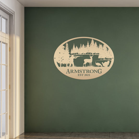 Joycorners Personalized Turkey and Deer Hunting Scene Sign-Custom Turkey Hunting Sign-Turkey Hunting Themed Decor LM0110