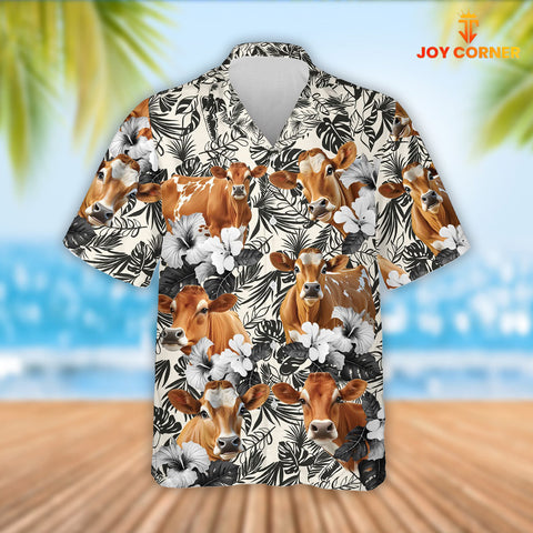 Joy Corners Jersey Cattle 3D Hawaiian Flower Shirt