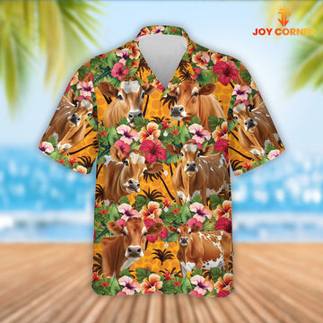 Joy Corners Jersey Cattle 3D Hawaiian Flower Shirt