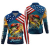 Joycorners Hooked On Freedom Patriotic Fishing Shirt, Largemouth Bass Fishing SPF Shirt For Men, Men's Fishing Shirt