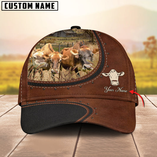Joycorners Custom Name And Jersey Cows Leather Pattern Classic Cap
