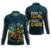 Joycorners Born To Fish Forced To Work Funny Skeleton Fishing UPF Shirts, Presents For Fishermen, Men's Fishing Shirt
