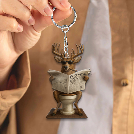 Joycorner Funny Deer Reading Newspaper Toilet Ornament Keychain