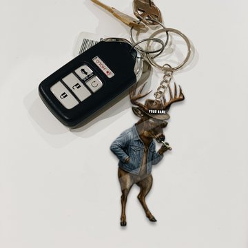 Joycorner Personalized Cool Deer Smoking Denim Jacket Ornament Keychain