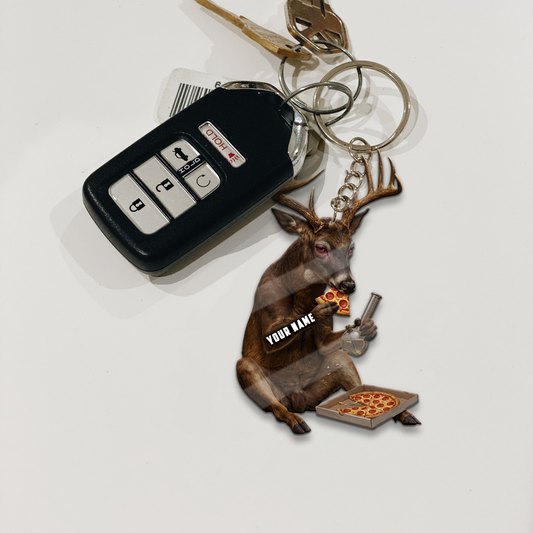 Joycorner Personalized Funny Stoner Deer Pizza Bong Ornament Keychain