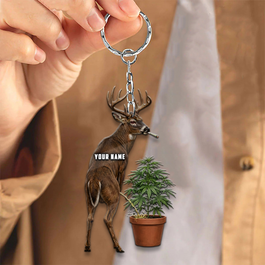 Joycorner Personalized Funny Stoner Deer Peeing Plant Ornament Keychain