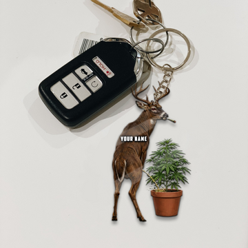 Joycorner Personalized Funny Stoner Deer Peeing Plant Ornament Keychain