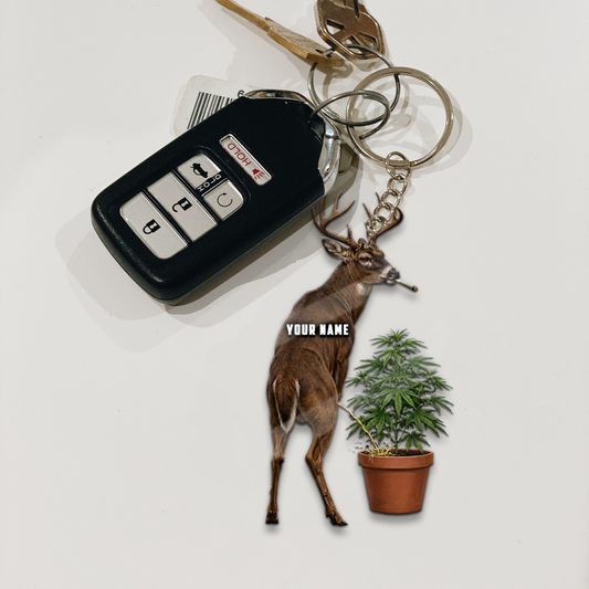 Joycorner Personalized Funny Stoner Deer Peeing Plant Ornament Keychain