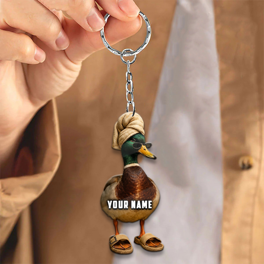 Joycorner Personalized Funny Relax Duck Ornament Keychain