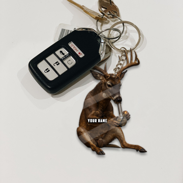 Joycorner Personalized Funny Deer Smoking Bong Ornament Keychain