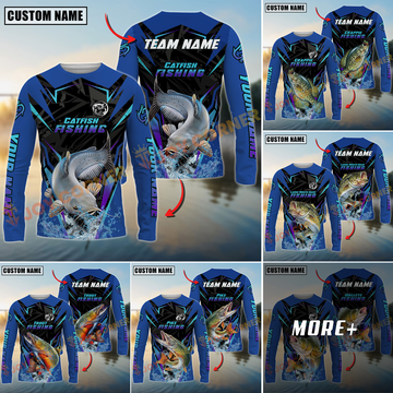 Joycorners Freshwater Fish Fishing Neon Sport Jersey Style Personalized Name, Team Name Long Sleeve Shirt (6 Breeds)