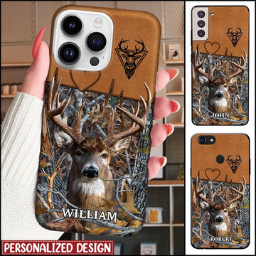 Joycorners Deer Hunting Leather Parttern Personalized Name Phone Case LM1012