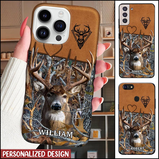 Joycorners Deer Hunting Leather Parttern Personalized Name Phone Case LM1012