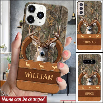 Joycorners Deer Skull hunting Leather Parttern Personalized Name Phone Case LM1012