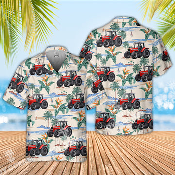 Joycorners Red Tractor Tropical Island Pattern Hawaiian Shirt