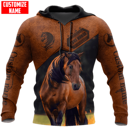 Joycorners Custom Name Brown Horse Lover 3D Hoodie