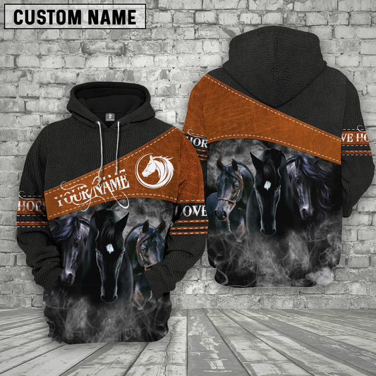 Joycorners Custom Name 3 Black Horses 3D Hoodie