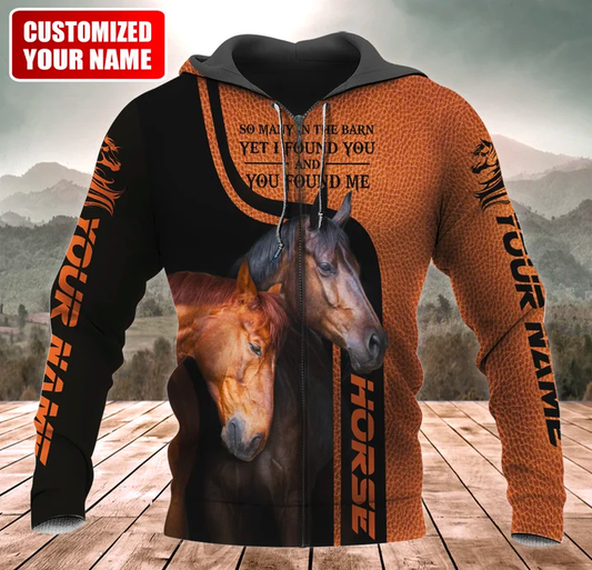 Joycorners Custom Name 2 Brown Horses Lover 3D Hoodie