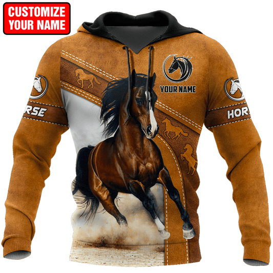 Joycorners Custom Name Brown Horse Lover 3D Hoodie