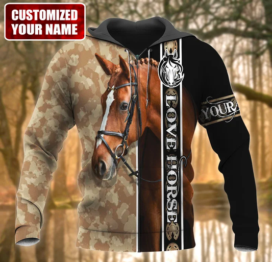 Joycorners Custom Name Brown Horse Lover 3D Hoodie