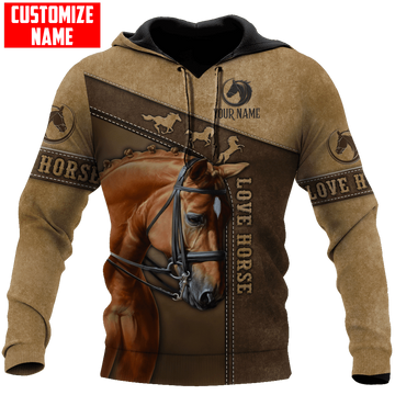 Joycorners Custom Name Brown Horse Lover 3D Hoodie