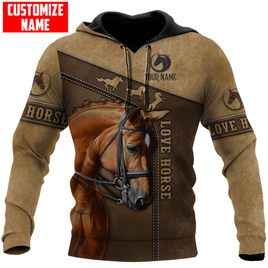 Joycorners Custom Name Brown Horse Lover 3D Hoodie