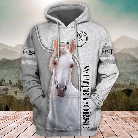 Joycorners White Horse Lover 3D Printed Hoodie