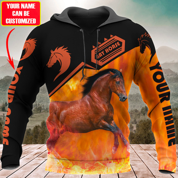 Joycorners Custom Name Brown Horse Fire Lover 3D Hoodie