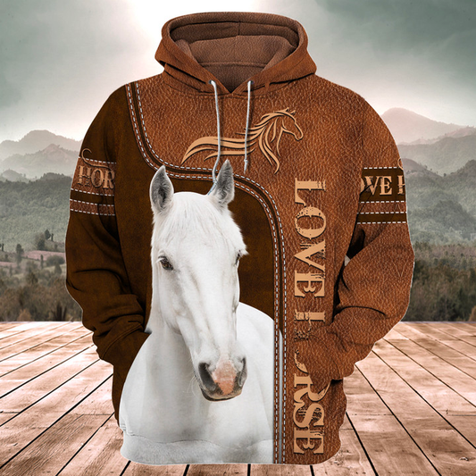 Joycorners White Horse Lover 3D Printed Hoodie