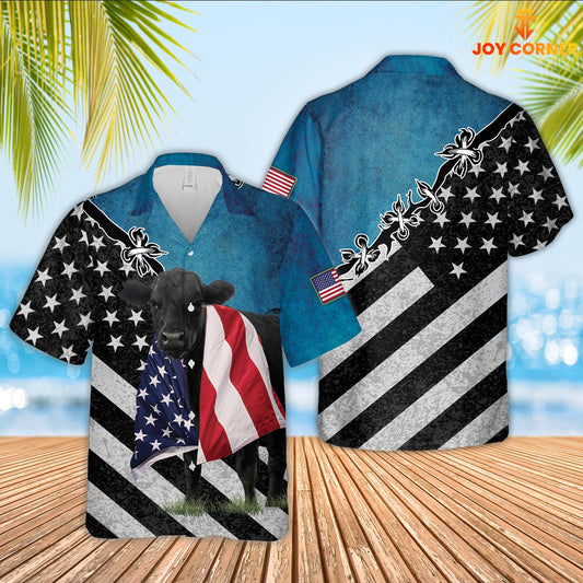 JoyCorners Black Angus Cattle American Flag Hawaiian Shirt