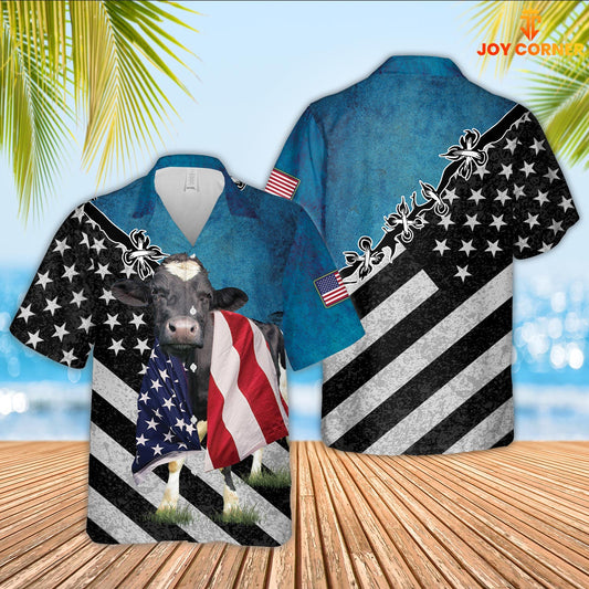 JoyCorners Holstein Cattle American Flag Hawaiian Shirt