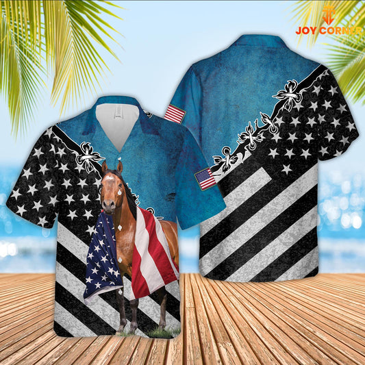 JoyCorners Horse Lovers American Flag Hawaiian Shirt