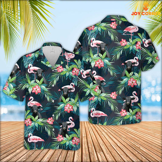 JoyCorners Black Angus Cattle Flamingo Hawaiian Shirt