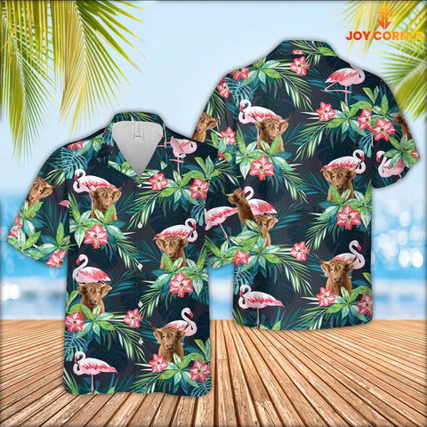 JoyCorners Highland Cattle Flamingo Hawaiian Shirt