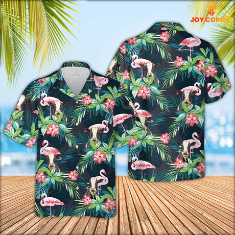 JoyCorners Holstein Cattle Flamingo Hawaiian Shirt