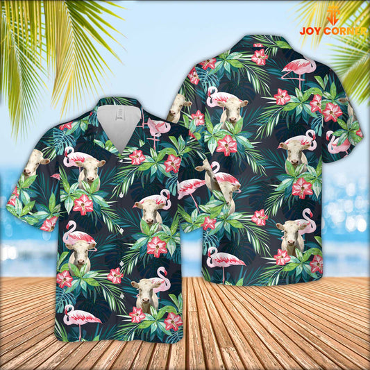 JoyCorners Charolais Cattle Flamingo Hawaiian Shirt