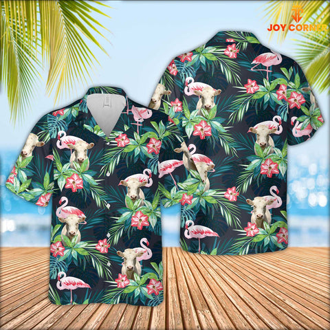 JoyCorners Charolais Cattle Flamingo Hawaiian Shirt