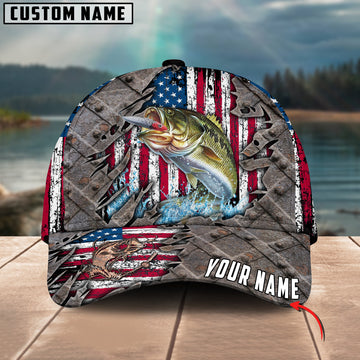 Joycorners Custom Name Bass Fishing US Flag 3D Classic Cap