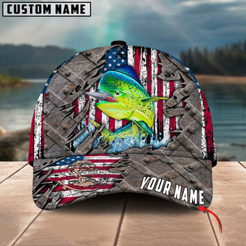 Joycorners Custom Name Mahimahi Fishing US Flag 3D Classic Cap