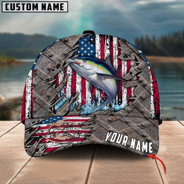 Joycorners Custom Name Tuna Fishing US Flag 3D Classic Cap