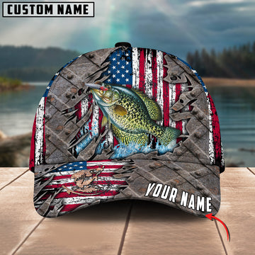 Joycorners Custom Name Crappie Fishing US Flag 3D Classic Cap