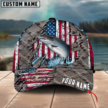 Joycorners Custom Name Chinook Fishing US Flag 3D Classic Cap