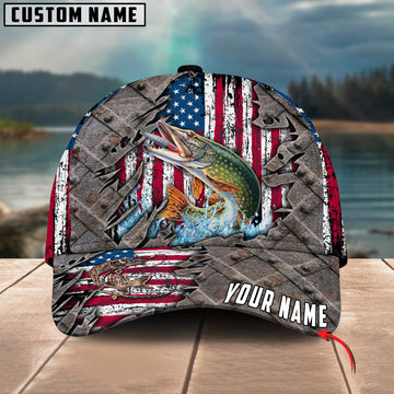 Joycorners Custom Name Pike Fishing US Flag 3D Classic Cap