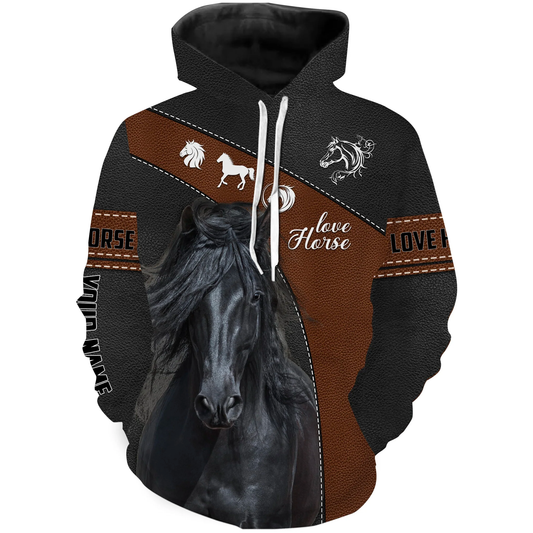 Joycorners Custom Name Black Horse Lover 3D Hoodie